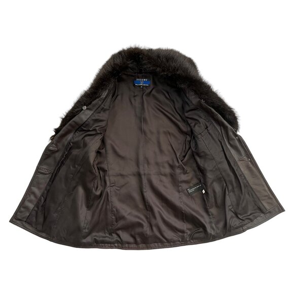 VIntage Mid Length Leather‎ Penny Lane Jacket Brown M Removable Faux Fur Collar - Picture 3 of 16